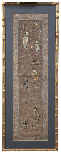 A CHINESE SILK EMBROIDERED PANEL  LATE QING DYNASTY worked i...