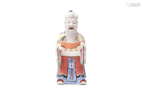 A CHINESE FAMILLE-ROSE FIGURE OF SHOU LAO 民國時期 粉彩壽仙立...