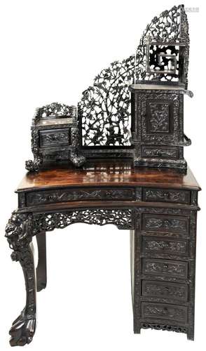 IMPRESSIVE CARVED HARDWOOD DESK QING DYNASTY, 19TH CENTURY c...