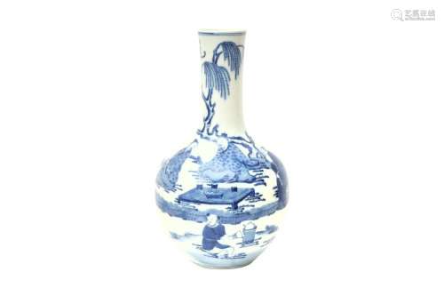 A CHINESE BLUE AND WHITE 'TEA DRINKING' VASE 十九世紀晚期或二...