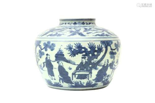 A CHINESE MING-STYLE BLUE AND WHITE 'FIGURATIVE' JAR 二十世紀...
