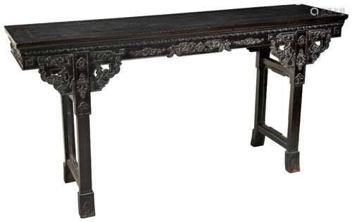 A CHINESE CARVED HARDWOOD ALTAR TABLE 20TH CENTURY the recta...