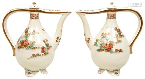 FINE PAIR OF JAPANESE SATSUMA SAKE EWERS BY TAIZAN MEIJI PER...