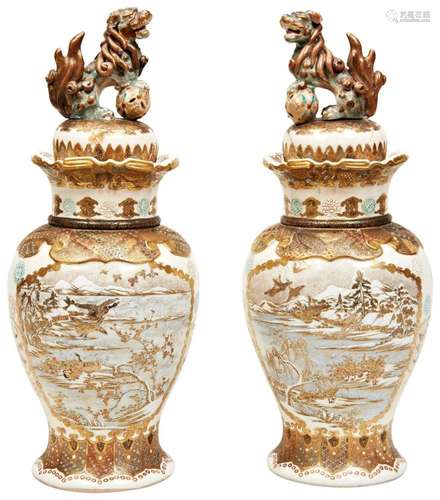 FINE PAIR OF \'WINTER SCENE\' SATSUMA VASES BY YOZAN MEIJI P...