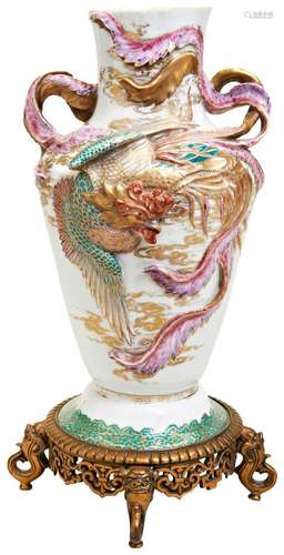 A JAPANESE PORCELAIN AND GILT-METAL MOUNTED VASE MEIJI PERIO...