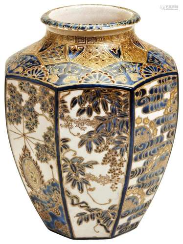 JAPANESE SATSUMA VASE  MEIJI PERIOD (1868-1912) of hexagonal...