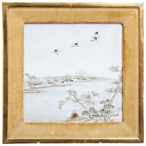 JAPANESE \'WINTER SCENE\' PORCELAIN PLAQUE MEIJI / TAISHO PE...