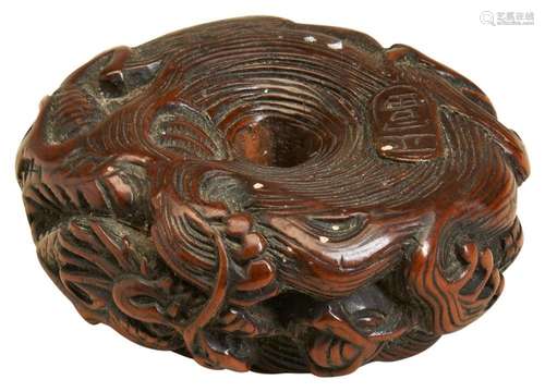 A FINE JAPANESE CARVED WOOD NETSUKE BY MASATOMI EDO PERIOD, ...