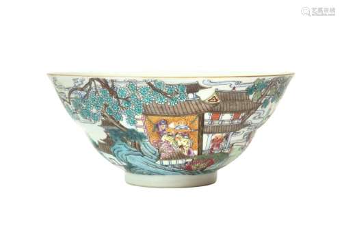 A CHINESE FAMILLE-ROSE 'BOAT LANDING' OGEE BOWL 二十世紀 粉彩...