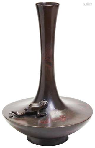 A JAPANESE BRONZE BOTTLE VASE MEIJI PERIOD (1868-1912)  with...