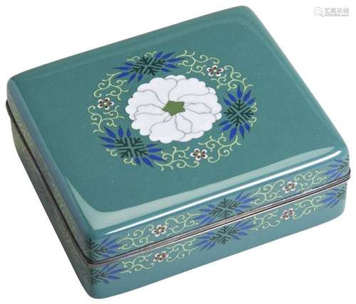 A SMALL AND FINE JAPANESE CLOISONNE BOX AND COVER SIGNED TAB...