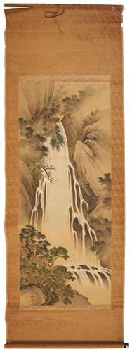 SUISEKO (19TH / 20TH CENTURY) \'WATERFALL LANDSCAPE WITH MAP...