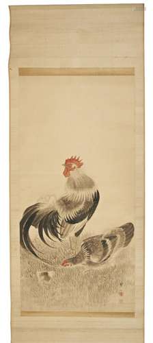 HIGASHIHARA HOSEN (1886-1972) \'A FAMILY OF CHICKENS\' colou...