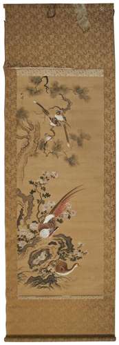 OKAMOTO SHUKI (1807-1862) \'BIRDS IN A PINE TREE WITH FLOWER...