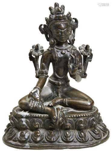 A BRONZE FIGURE OF GREEN TARA TIBET, 15TH / 16TH CENTURY sea...