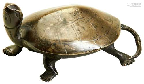 A CHINESE BRONZE AND SILVER INLAID \'TURTLE\' SCROLL WEIGHT ...