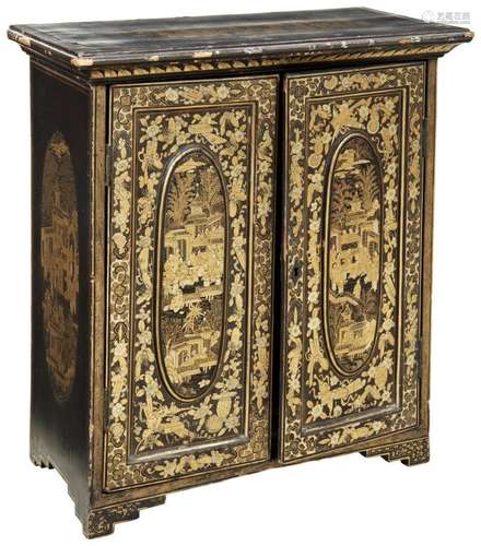 A CHINESE EXPORT LACQUER TABLE CABINET QING DYNASTY, 19TH CE...