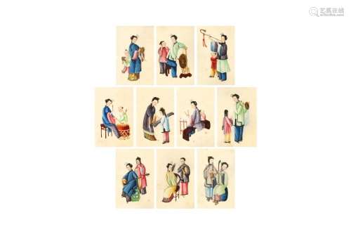 AN ALBUM OF TEN CHINESE PITH-PAPER PAINTINGS 十九或二十世紀 ...