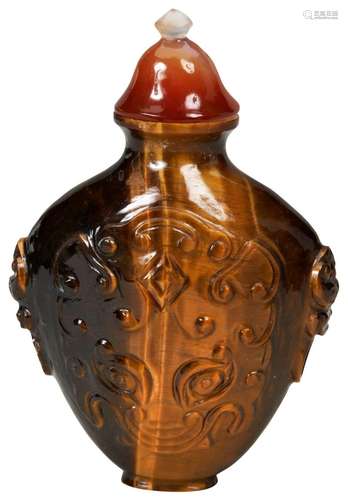 FINE TIGER\'S EYE SNUFF BOTTLE LATE QING / REPUBLIC PERIOD t...