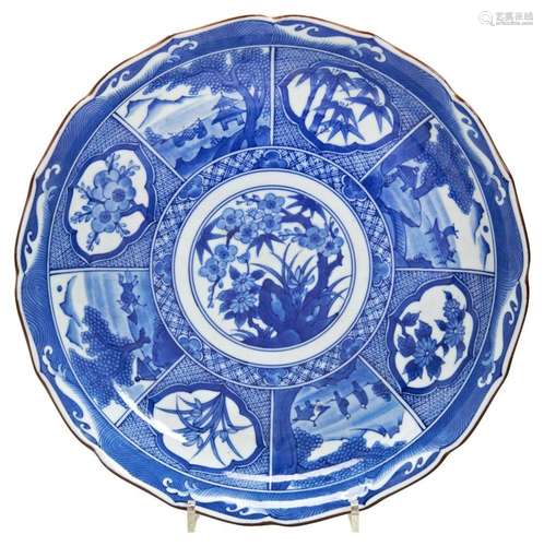 JAPANESE BLUE AND WHITE BARBED DISH  MEIJI PERIOD (1868-1912...