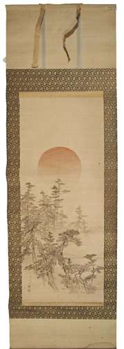 KANSAI MORI (1814-1894) \'SUNSET WOODLAND LANDSCAPE\' colour...