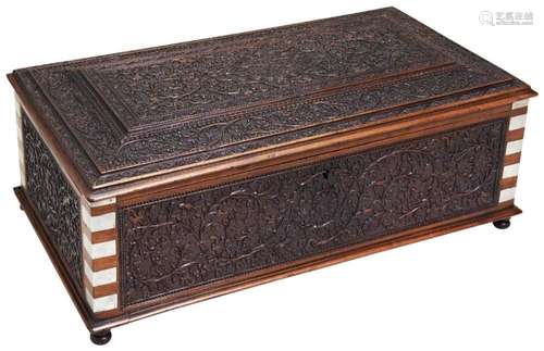 A MYSORE CARVED SANDALWOOD WORK BOX SOUTHERN INDIA, 19TH CEN...