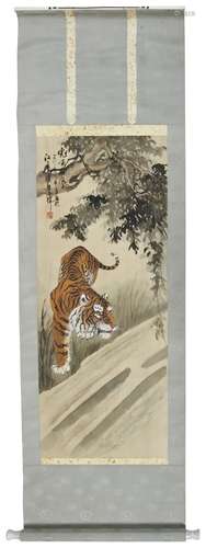 WANG LIANGWEI (20TH CENTURY) TIGER hanging scroll, ink and c...