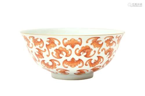 A CHINESE IRON-RED DECORATED 'BATS' BOWL 礬紅多福紋盌 《大清光...