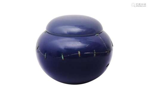 A CHINESE MONOCHROME BLUE-GLAZED JAR AND COVER 藍釉圓蓋罐
