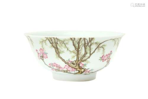 A CHINESE FAMILLE-ROSE 'SWALLOWS' BOWL 二十世紀或後期 粉彩杏...