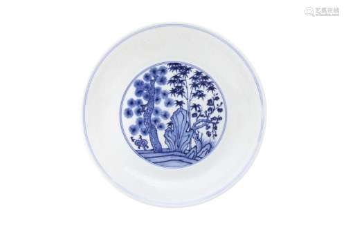 A CHINESE BLUE AND WHITE 'THREE FRIENDS OF WINTER' DISH 青花...