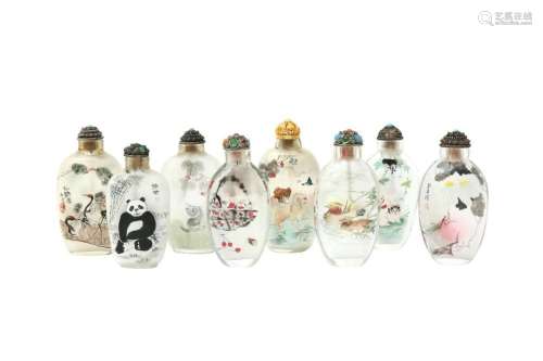 A GROUP OF EIGHT CHINESE INSIDE-PAINTED GLASS SNUFF BOTTLES ...