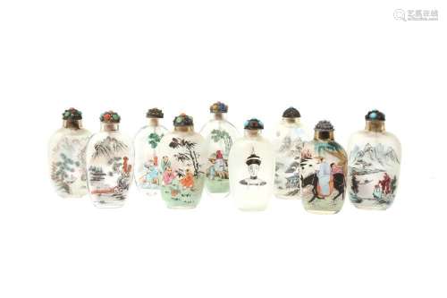 A GROUP OF NINE CHINESE INSIDE-PAINTED SNUFF BOTTLES 二十世紀...