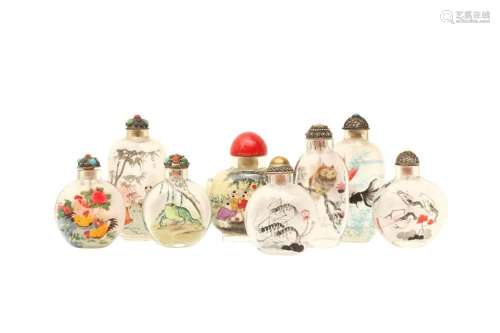 A GROUP OF EIGHT CHINESE INSIDE-PAINTED GLASS SNUFF BOTTLES ...