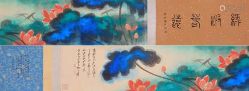 CHINESE HANDSCROLL PAINTING OF LOTUS SIGNED BY ZHANG DAQIAN