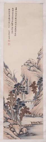CHINESE SCROLL PAINTING OF MOUNTAIN VIEWS SIGNED BY QIGONG