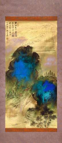 CHINESE SCROLL PAINTING OF MOUNTAIN VIEWS SIGNED BY ZHANG DA...