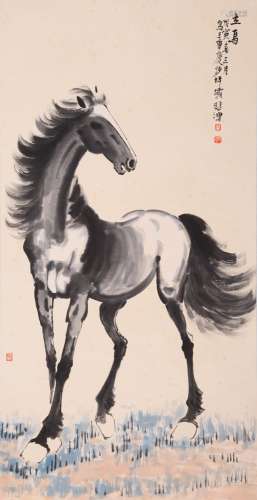 CHINESE SCROLL PAINTING OF HORSE SIGNED BY XU BEIHONG