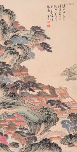 CHINESE SCROLL PAINTING OF MOUNTAIN VIEWS SIGNED BY PURU