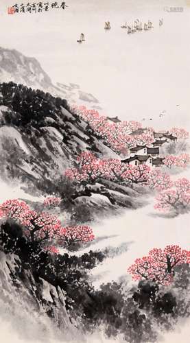 CHINESE SCROLL PAINTING OF MOUNTAIN VIEWS SIGNED BY SONG WEN...