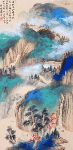 CHINESE SCROLL PAINTING OF MOUNTAIN VIEWS SIGNED BY ZHANG DA...