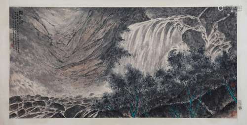 CHINESE SCROLL PAINTING OF WATERFALLS SIGNED BY FU BAOSHI