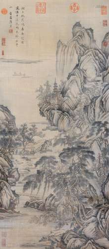 CHINESE SCROLL PAINTING OF MOUNTAIN VIEWS SIGNED BY TANGYIN