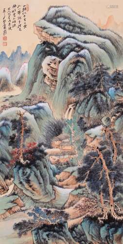 CHINESE SCROLL PAINTING OF MOUNTAIN VIEWS SIGNED BY ZHANG DA...