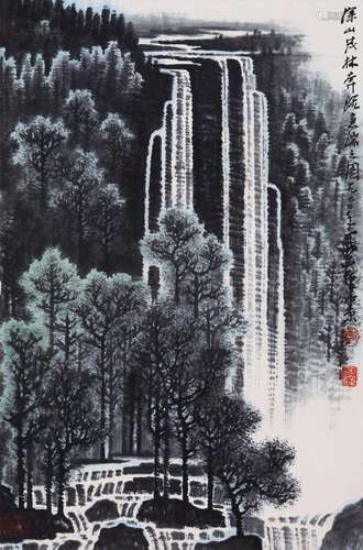 CHINESE SCROLL PAINTING OF MOUNTAIN VIEWS SIGNED BY LI KERAN