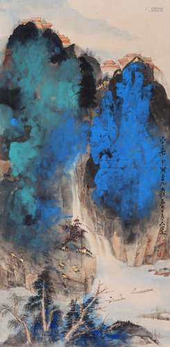 CHINESE SCROLL PAINTING OF MOUNTAIN VIEWS SIGNED BY ZHANG DA...