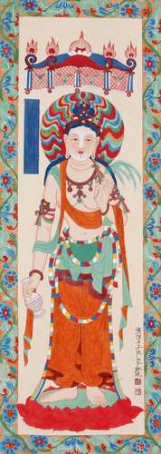 CHINESE SCROLL PAINTING OF STANDING GUANYIN SIGNED BY ZHANG ...