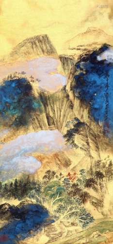 CHINESE SCROLL PAINTING OF MOUNTAIN VIEWS SIGNED BY ZHANG DA...