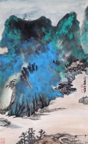 CHINESE SCROLL PAINTING OF MOUNTAIN VIEWS SIGNED BY ZHANG DA...