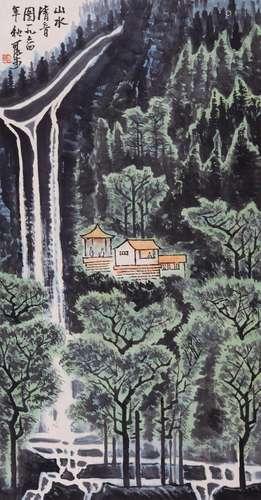 CHINESE SCROLL PAINTING OF MOUNTAIN VIEWS SIGNED BY LI KERAN